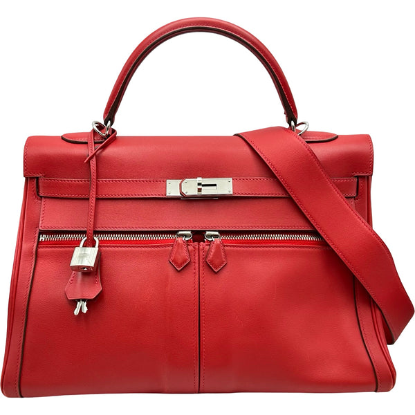 エルメス HERMES ケリーラキ35 □Q刻印 ヴァーミリオン シルバー金具