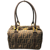 フェンディ FENDI ズッカハンドバック ブラウン ナイロンキャンパス レディース ハンドバッグ
