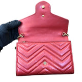 グッチ GUCCI GGマーモント チェーンウォレット 474575 レット ゴールド金具 レザー レディース ウォレットチェーン