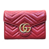 グッチ GUCCI GGマーモント チェーンウォレット 474575 レット ゴールド金具 レザー レディース ウォレットチェーン