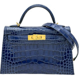 エルメス HERMES ミニケリー2 A刻印 ブルーサフィール ゴールド金具 アリゲーターシャイン レディース ショルダーバッグ