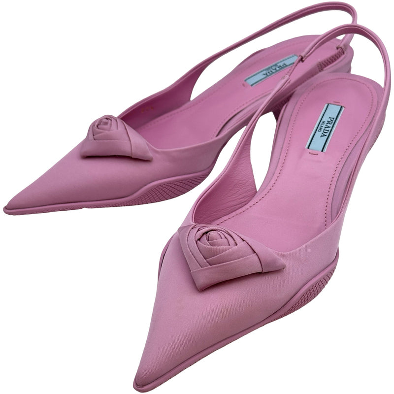 プラダ PRADA スリングバックパンプス ピンク ファブリック レディース