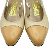 サルヴァトーレ・フェラガモ Salvatore Ferragamo バイカラースリングバックパンプス ベージュ レザー レディース パンプス