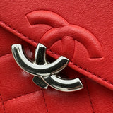 シャネル CHANEL ハーフココ スモールフラップバッグ A98666 25番台 レッド シルバー金具 ラムスキン レディース ショルダーバッグ