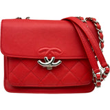 シャネル CHANEL ハーフココ スモールフラップバッグ A98666 25番台 レッド シルバー金具 ラムスキン レディース ショルダーバッグ
