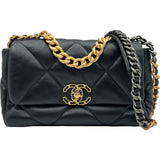 シャネル CHANEL CHANEL19バッグ AS1160 ブラック シルバー/ゴールド金具 シャイニーラムスキン レディース ショルダーバッグ