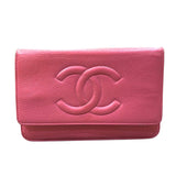 シャネル CHANEL ココマーク チェーンウォレット A48654 ピンク シルバー金具 キャビアスキン レディース ショルダーバッグ