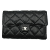 シャネル CHANEL クラシック ミディアムフラップウォレット AP0232 ブラック シルバー金具 キャビアスキン レディース 三つ折り財布