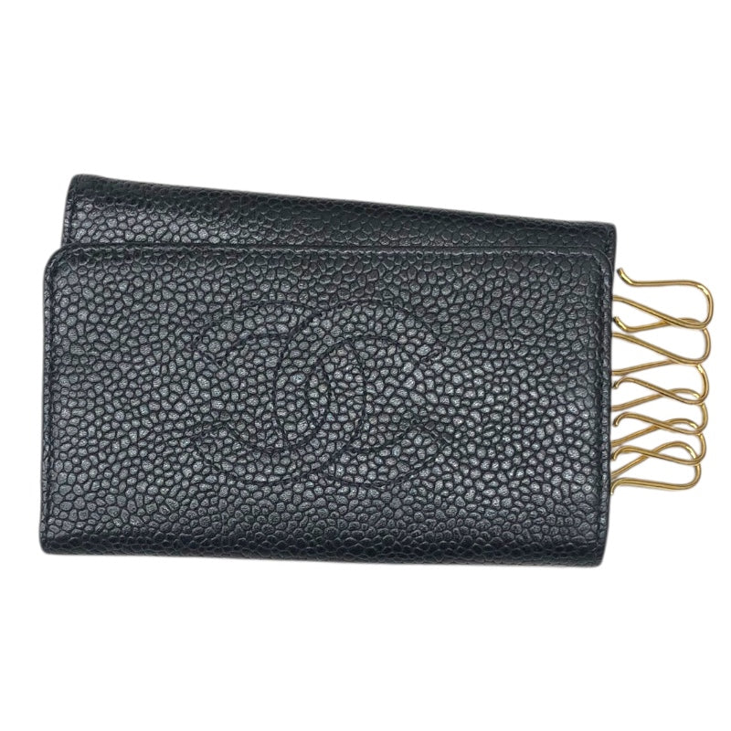 【美品】 シャネル CHANEL キャビアスキン 6連 キーケース ゴールド金具 シャネル キーケース CHANEL 6連 CCマーク キャビアスキン ブラック