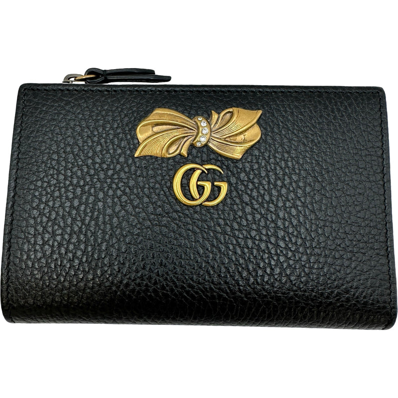 美品✨グッチ　二つ折り　GGマーモント　金ロゴ　レザー　小銭入れ　ブラック グッチ GUCCI GGマーモントウォレット 524300 ブラック レザー