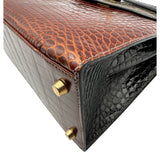 エルメス HERMES ケリー28 外縫い トリコロール 〇X刻 ミール/グリシマン/ブラック ゴールド金具 アリゲーター レディース ショルダーバッグ