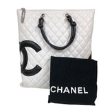 シャネル CHANEL カンボンライン フラットトートバック A28126 ホワイト・ブラック ラム レディース トートバッグ