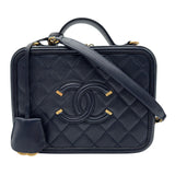 シャネル CHANEL CCフィリグリーバニティバッグ A93343 25番台 ネイビー ゴールド金具 キャビアスキン レディース ショルダーバッグ
