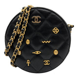 シャネル CHANEL マトラッセ ラウンドチェーンクラッチ 28番台 ブラック ゴールド金具 ラムスキン レディース ショルダーバッグ