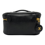 シャネル CHANEL ココマークバニティバッグ A01997 3番台 ブラック ゴールド金具 キャビアスキン レディース ハンドバッグ