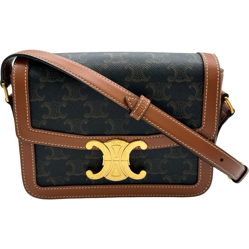 CELINE ダークブラウン ショルダーバッグ　美品 セリーヌ CELINE ティーントリオンフ ブラウン PVC レディース