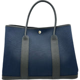 エルメス HERMES ガーデンパーティPM W刻印 ネイビー/ブラック シルバー金具 トワル レディース トートバッグ