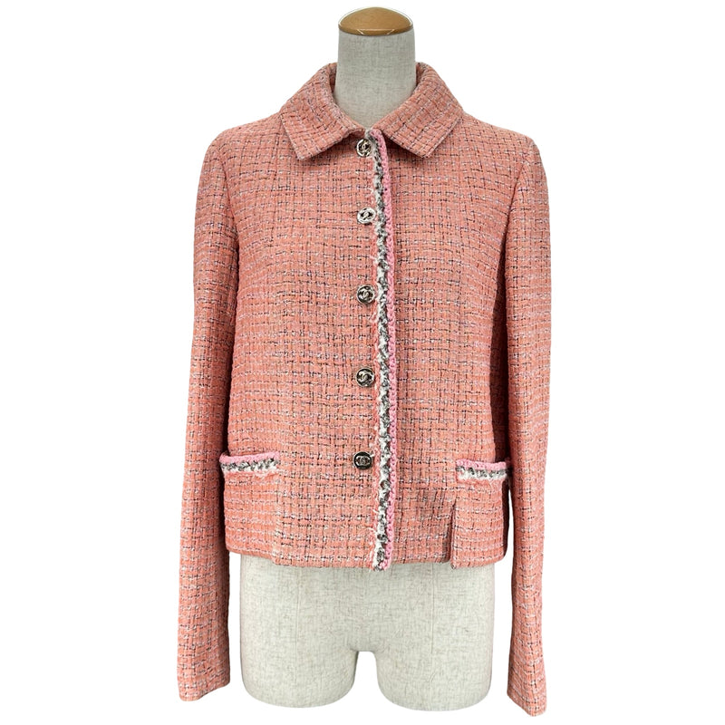 シャネル 17AW ウール ココマー ジャケット アウター ピンクベージュ シャネル CHANEL ツイードジャケット P76681 ピンク ポリエステル