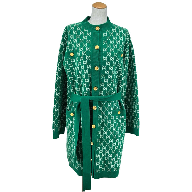 グッチ GUCCI GG総柄ノーカラーニットコート 599263 グリーン ウール