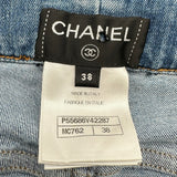 シャネル CHANEL マトラッセキルティングスリムデニムパンツ P55686 ブルー コットン レディース デニムパンツ