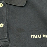 ミュウミュウ miu miu コットンピケロゴ長袖ポロシャツ MUL019 ネイビー コットン メンズ ポロシャツ