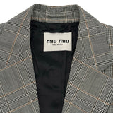 ミュウミュウ miu miu ロゴワッペン チェックテーラードジャケット MH1769 グレー ウール レディース テーラードジャケット