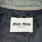 ミュウミュウ miu miu ロゴワッペン チェックテーラードジャケット MH1769 グレー ウール レディース テーラードジャケット