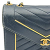 シャネル CHANEL シェブロンダブルチェーンショルダー 24番台 ネイビー ゴールド金具 ラム レディース ショルダーバッグ