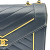 シャネル CHANEL シェブロンダブルチェーンショルダー 24番台 ネイビー ゴールド金具 ラム レディース ショルダーバッグ