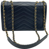 シャネル CHANEL シェブロンダブルチェーンショルダー 24番台 ネイビー ゴールド金具 ラム レディース ショルダーバッグ