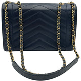 シャネル CHANEL シェブロンダブルチェーンショルダー 24番台 ネイビー ゴールド金具 ラム レディース ショルダーバッグ