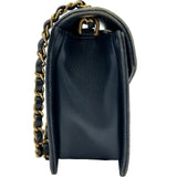 シャネル CHANEL シェブロンダブルチェーンショルダー 24番台 ネイビー ゴールド金具 ラム レディース ショルダーバッグ
