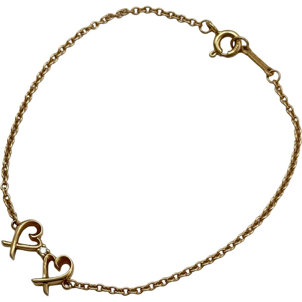 AU750（18金)ハートチャーム 二連ブレスレット Double Chain ティファニー TIFFANY＆CO ダブルラビングハートブレスレット ピンク