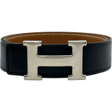 エルメス HERMES Hベルト □C刻印 ブラック/ゴールド シルバー金具 ボックスカーフ/クシュベル レディース ベルト