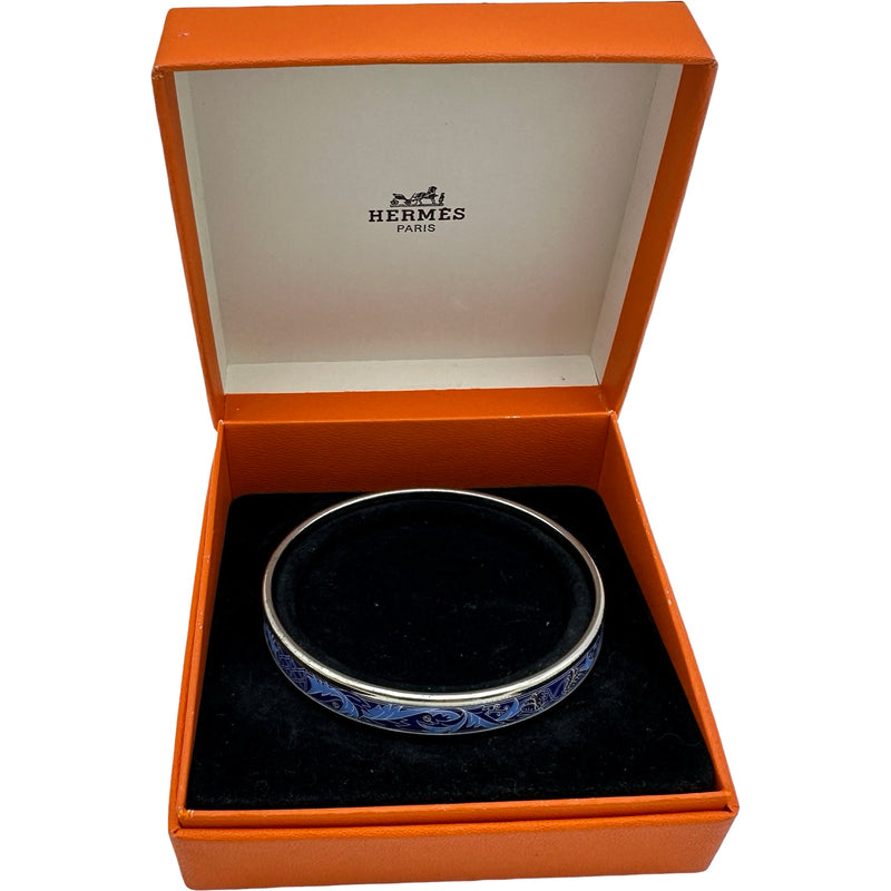エルメス HERMES エマイユバングルPM ブルー/シルバー金具 メタル