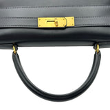 エルメス HERMES ケリー28 外縫い 〇W刻印 ブラック ゴールド金具 ボックスカーフ レディース ショルダーバッグ