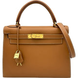 エルメス HERMES ケリー28 外縫い ▢A刻印 ナチュラル ゴールド金具 シャモニー レディース ハンドバッグ