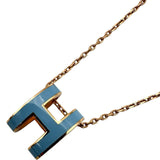 エルメス HERMES ポップH ネックレス ライトブルー メタル/ピンクゴールド アクセサリー