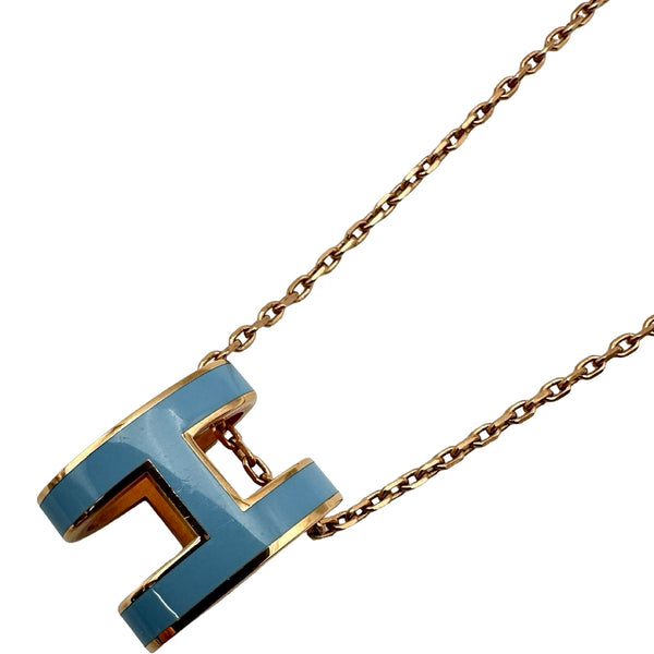 エルメス HERMES ポップH ゴールド/ライトブルー ネックレス エルメス HERMES ポップH ネックレス ライトブルー メタル/ピンク