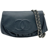 シャネル CHANEL ココマークハーフムーンチェーンウォレット A40033 ネイビー シルバー金具 キャビア レディース ショルダーバッグ