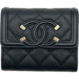 シャネル CHANEL CCフィリグリーウォレット A81940 ブラック ゴールド金具 キャビアスキン レディース 二つ折り財布