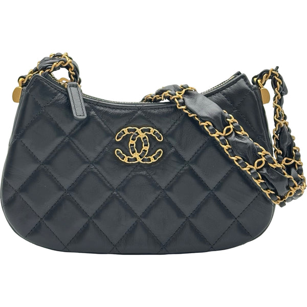 現在大幅値下げ中！CHANEL黒レザー手袋金色ボタンマベパール シャネル CHANEL CHANEL19 スモールホーボー AP3647 ブラック ゴールド