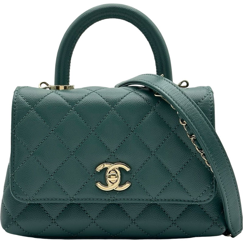 CHANEL ココハンドル ミニフラップバッグ キャビアスキン　グリーン シャネル CHANEL ココハンドルXXS AS2215 グリーン ゴールド金具