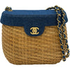 シャネル CHANEL ココマークカゴバッグ 5番台 ブラウン/ブルー ゴールド金具 ストロー/デニム レディース ショルダーバッグ