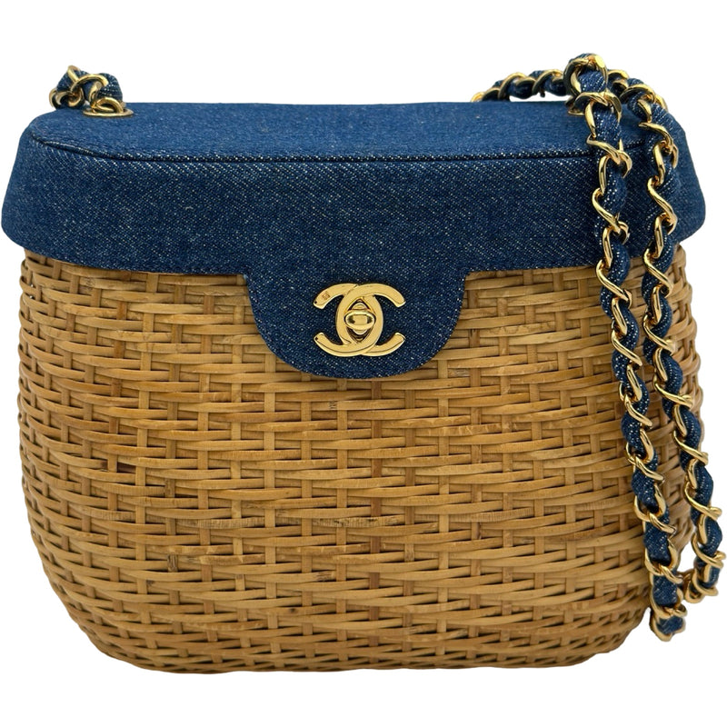 【CHANEL】シャネル ストローバッグ ココマーク かごバッグ 夏 シャネル CHANEL ココマークカゴバッグ 5番台 ブラウン/ブルー