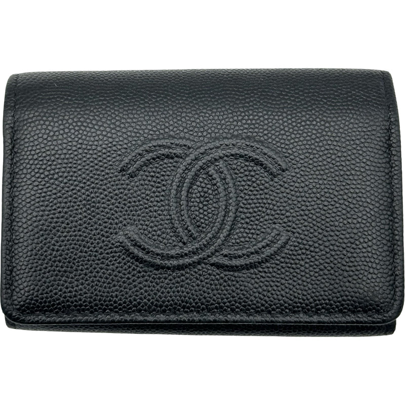 CHANEL キャビア ココマーク ケース 黒 シャネル CHANEL ココマーク カードケース 30番台 ブラック シルバー