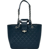 シャネル CHANEL ショッピングバッグ スモール A98664 24番台 ネイビー シルバー金具 キャビアスキン レディース ショルダーバッグ