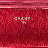 シャネル CHANEL マトラッセチェーンウォレット A33814 26番台 レッド シルバー金具 キャビアスキン レディース ショルダーバッグ