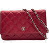 シャネル CHANEL マトラッセチェーンウォレット A33814 26番台 レッド シルバー金具 キャビアスキン レディース ショルダーバッグ