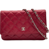 シャネル CHANEL マトラッセチェーンウォレット A33814 26番台 レッド シルバー金具 キャビアスキン レディース ショルダーバッグ